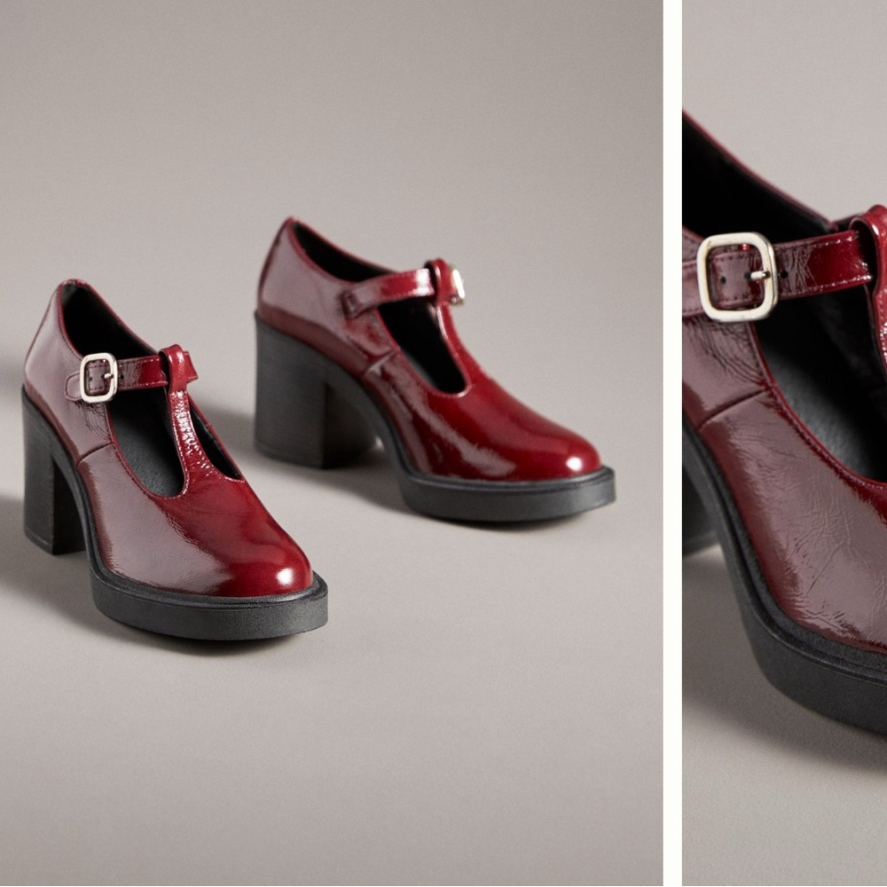 Maeve Dark Red T-Strap Heels